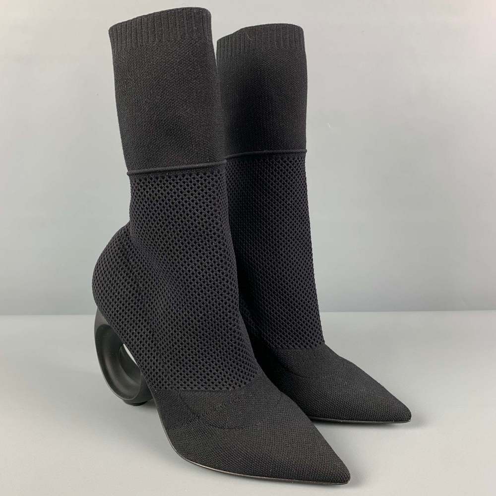 BURBERRY Black Nylon Knitted Pointed Toe Boots - Picture 2 of 7